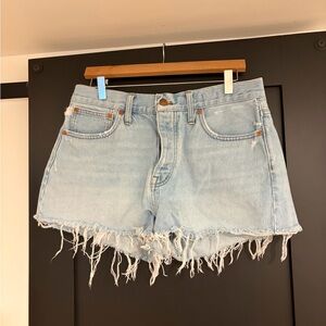 Madewell Light Wash Relaxed Denim Shorts with Frayed Hem - 29